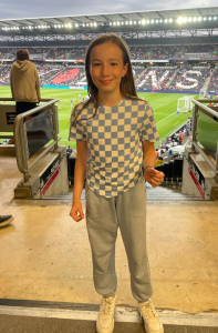 The author’s grand-daughter at Germany v France at Milton Keynes