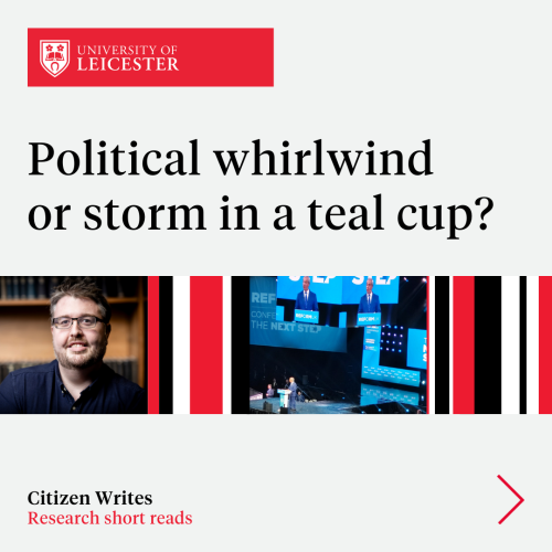 Political whirlwind or storm in a teal cup
